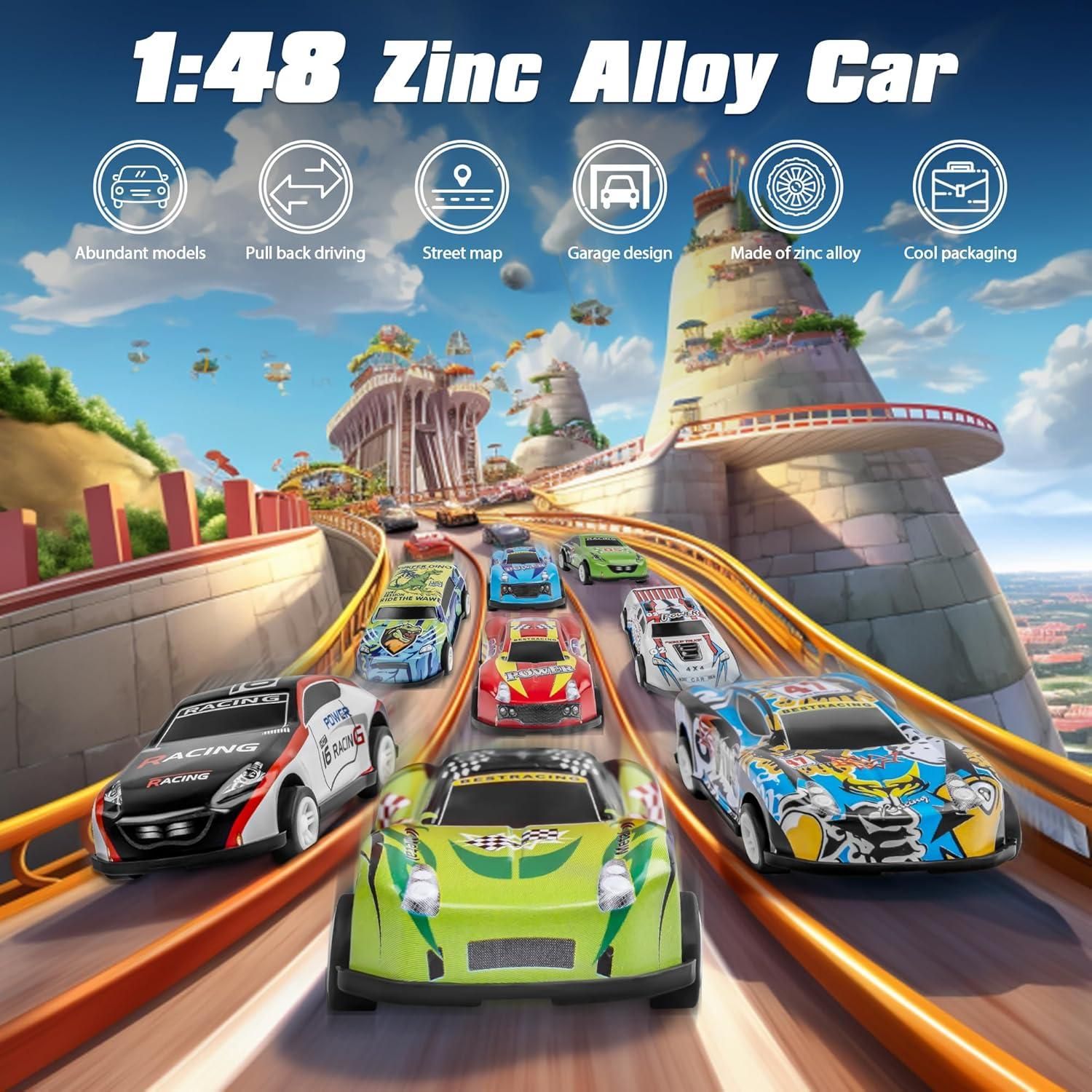 PLAYLOOP™ 48 Pcs Die Cast Pull Back Cars